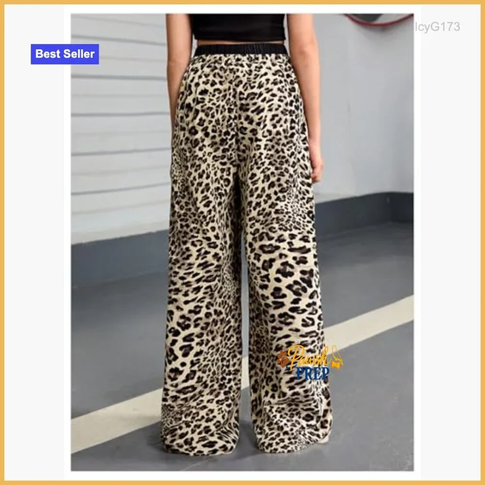 Girls Wide Leg Palazzo Pants with Drawstring Waist and Pockets